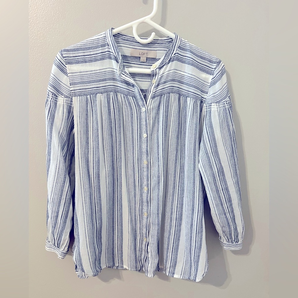 Loft 3/4 sleeve cotton striped blouse